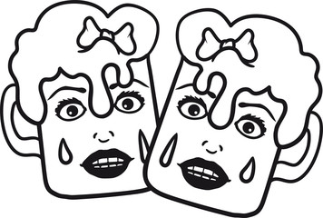 2 freundinnen team paar pärchen mädchen frau weiblich girl sexy hübsch schön bier trinken flasche oktoberfest comic cartoon glas krug