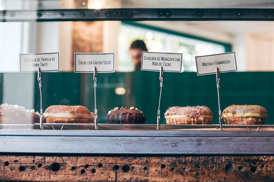 Selection of donuts on a showcase