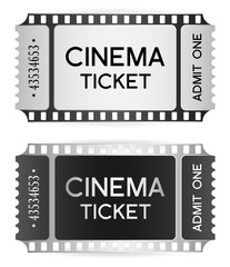 Cinema Ticket, token template (tear-off ticket film strip) isolated on white background. Useful for any film festival, party, cinema, event, entertainment show
