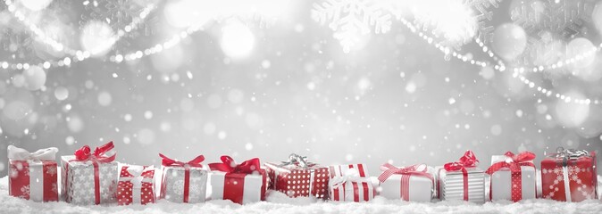 Christmas gifts on snow - obrazy, fototapety, plakaty