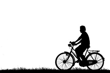 Naklejka premium Silhouette man and bike relaxing on white background