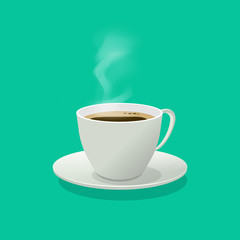Hot coffee cup glass vector illustration with steam isolated on color background