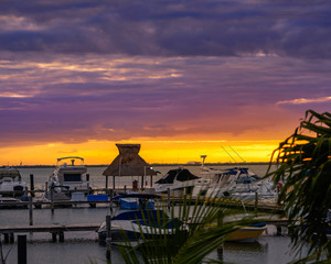 Cancun Mexico lagoon sunset marina