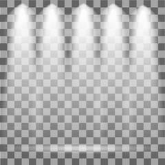 Scene illumination. Cold light effect. Stage illuminated spotlight on transparent background. Vector illustration