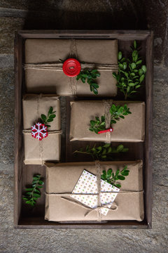 Christmas gifts in crate