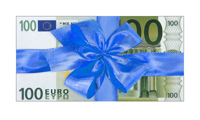 ruban bleu sur billet de 100 euros