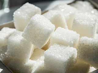 Close up shot of white refinery sugar.