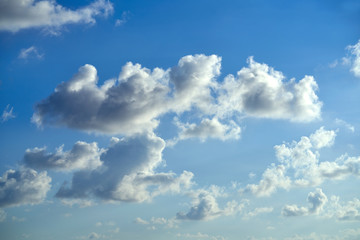 Blue summer sky white cumulus clouds