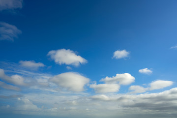 Blue summer sky white cumulus clouds