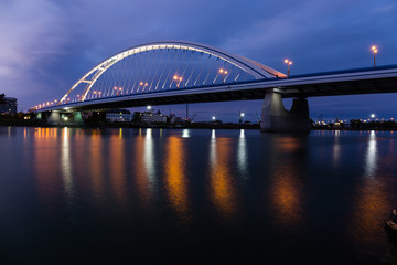 Fototapeta na wymiar Apollo bridge over river Danube. Bratislava, Slovakia. Landscape.