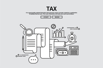 Flat line vector editable graphic illustration, business finance concept, tax