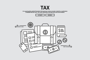 Flat line vector editable graphic illustration, business finance concept, tax