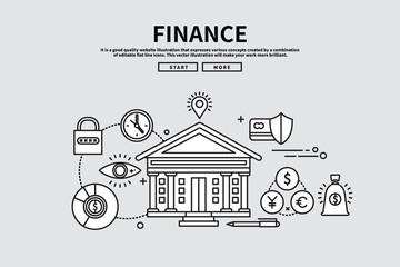 Flat line vector editable graphic illustration, business finance concept,