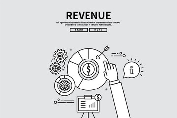 Flat line vector editable graphic illustration, business finance concept, revenue