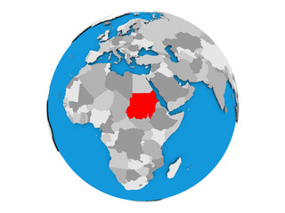 Sudan on globe isolated