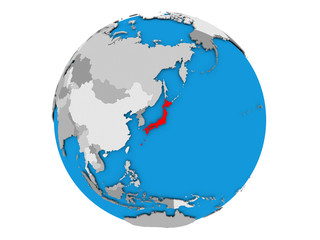 Japan on globe isolated