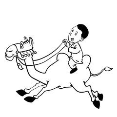 Illustration of a boy riding Camel Cartoon - Vector Hand drawn