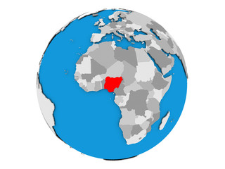 Nigeria on globe isolated