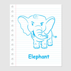 Illustration of Elephant Cartoon on paper sheet -Vector illustration