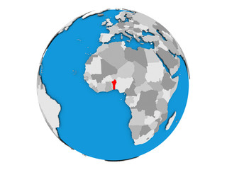Benin on globe isolated
