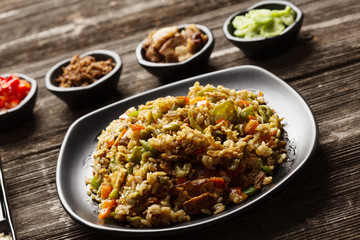 tasty japanese food on table