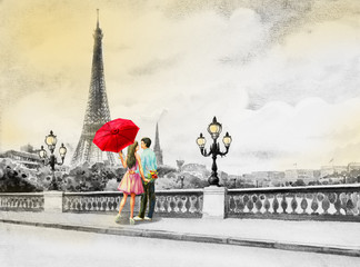 France, eiffel tower and couple young boys, woman © Painterstock