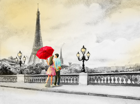 France, eiffel tower and couple young boys, woman