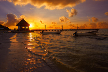 Holbox Island pier hut sunset beach in Mexico