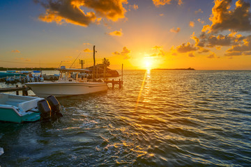Fototapeta na wymiar Holbox island port sunset in Quintana Roo