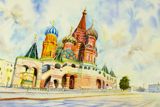 Cathedral of St. Basil in the Red Square Russia.