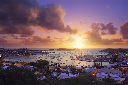 Sunset over Baie de l'orphelinat in Noum&eacute;a