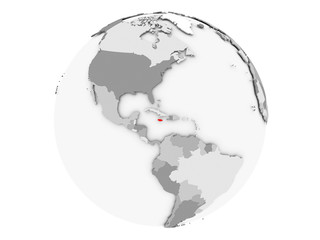 Jamaica on grey globe isolated
