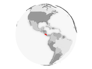 Costa Rica on grey globe isolated