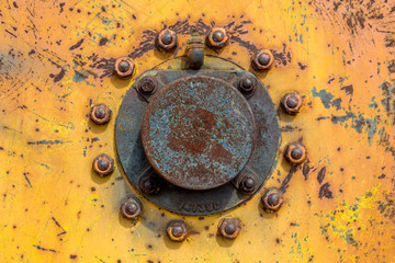rusty tractor wheel hub