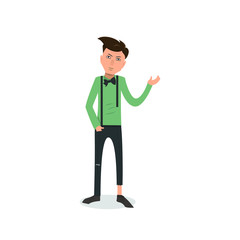 Exhausted and completely wiped out cartoon guy in casual clothes, gesturing. Vector illustration. Modern flat design.