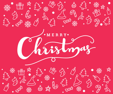 Merry Christmas Typography and  element icons banner background, design for banner, greeting card. vector illustration