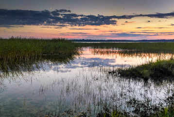 Colorful sunset over lake in Latvia