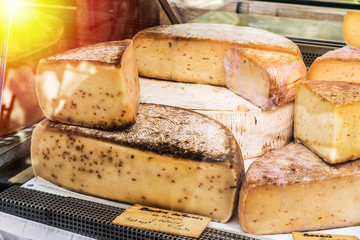  Different cheeses at open air-market.