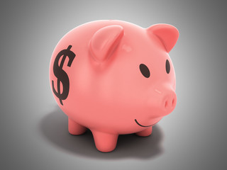 Money Piggy Bank 3d render on grey background