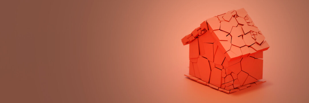 Broken home concept, original 3d rendering with horizontal banner size