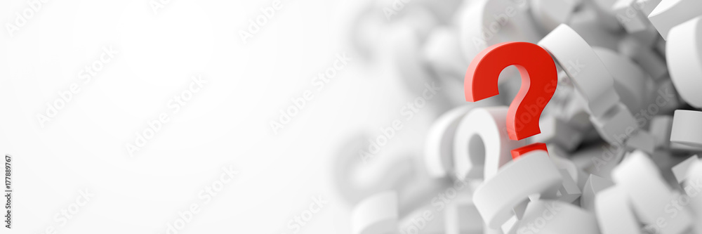 Poster infinite question marks with one out from the crowd, original 3d rendering