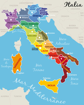 Italia divisa in 20 regioni con capitale e capoluoghi.