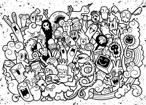 Vector Illustration Of Doodle Cute Monster Background ,Hand Drawing Doodle