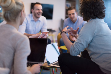 Startup Business Team At A Meeting at modern office building