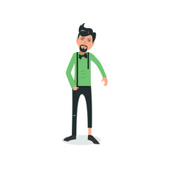 Exhausted and completely wiped out cartoon guy in casual clothes, gesturing. Vector illustration. Modern flat design.