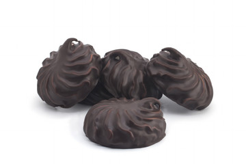Marshmallow in chocolate on a white background