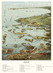 Old aerial view of Boston harbor and south shore, Massachusetts. Created and published by John Murphy, 1901
