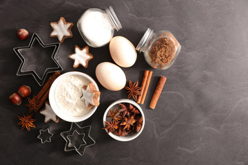 Obraz na płótnie Canvas christmas cookies and ingredients