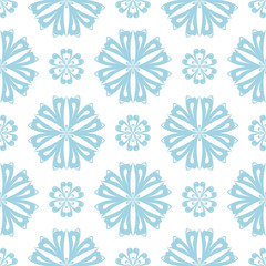 Blue floral seamless pattern on white background