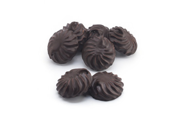 Marshmallow in chocolate on a white background